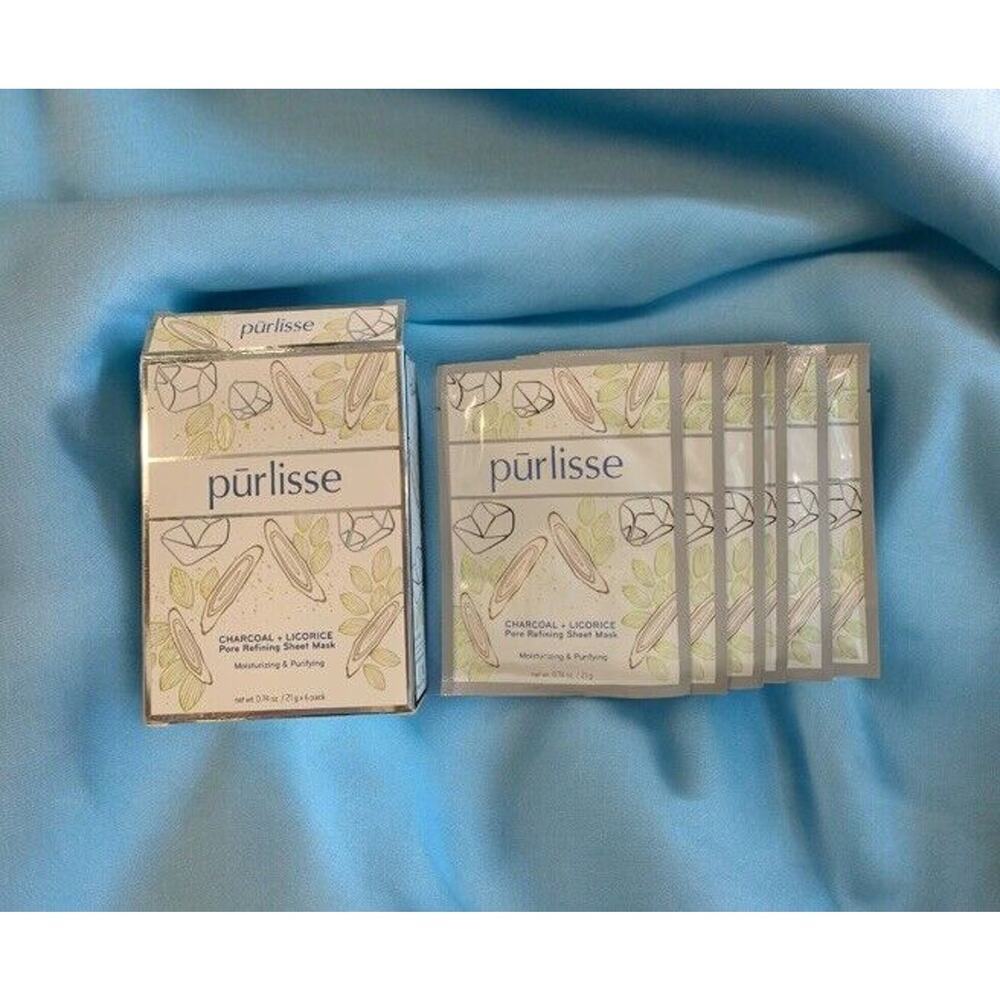 PURLISSE Charcoal + Licorice Pore Refining Sheet Mask 6 Count NIB/SEALED